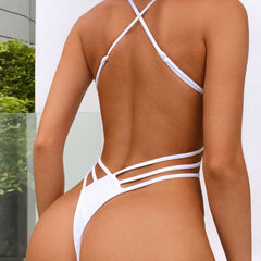 Strappy Thong Cut Out Scoop Neck Low Back Brazilian One Piece Swimsuit