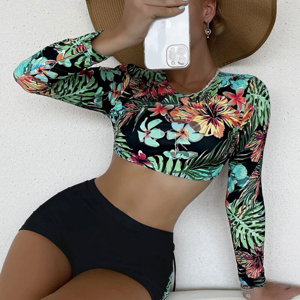 Tropic Boyshort – Zweiteiliger brasilianischer Bikini-Badeanzug mit langen Ärmeln und Schnürung 