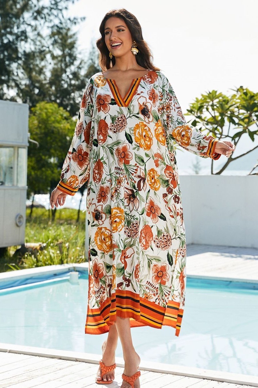 Maxi-Kaftan mit Blumendruck „Vera“