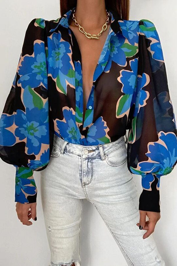 Whisk Me Away Printed Balloon Sleeves Blouse