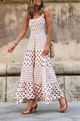 Casual Print Flounce Square Collar Cake Skirt Dresses