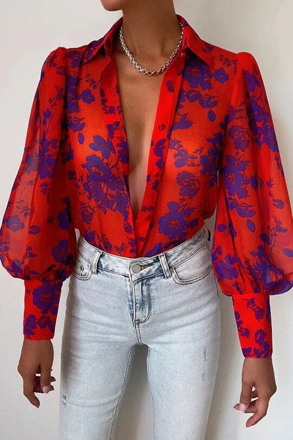 Whisk Me Away Printed Balloon Sleeves Blouse