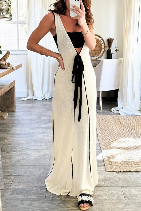 Contrast Self Tie Flowy Oversized Maxi Dress