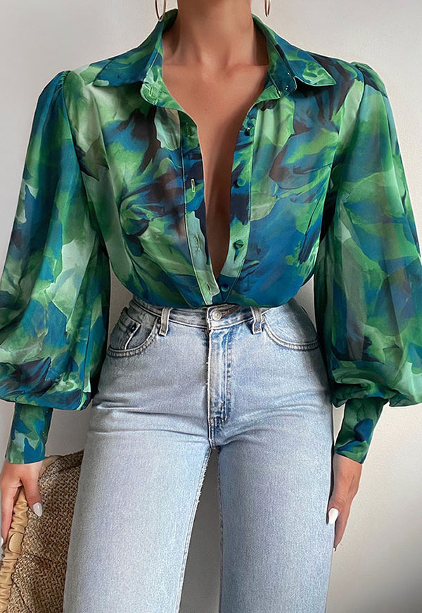 Whisk Me Away Printed Balloon Sleeves Blouse