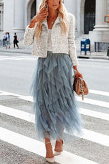 Glitz & Glammer Ruffle Tulle Midi Skirt