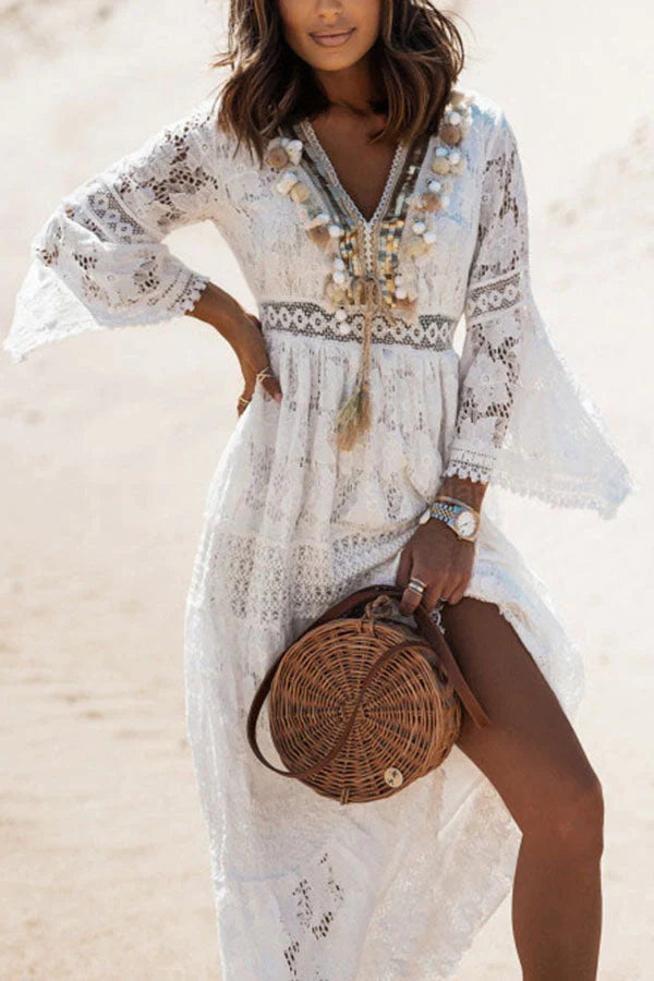 Dream Catcher Lace Patchwork Tassel Maxi Dress