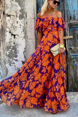 Playful Heart Floral Off Shoulder Maxi Dress