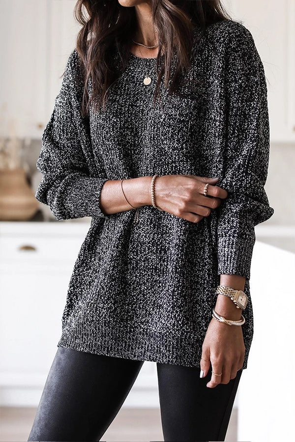 Black Mixed Pattern Long Sleeve Tunic Sweater