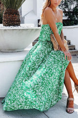 Summer Lover Strapless Palm Print Maxi Dress