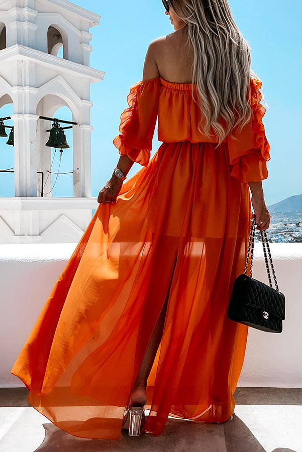 Pretty Sweet Colour Off Shoulder Ruffle Maxi Dress