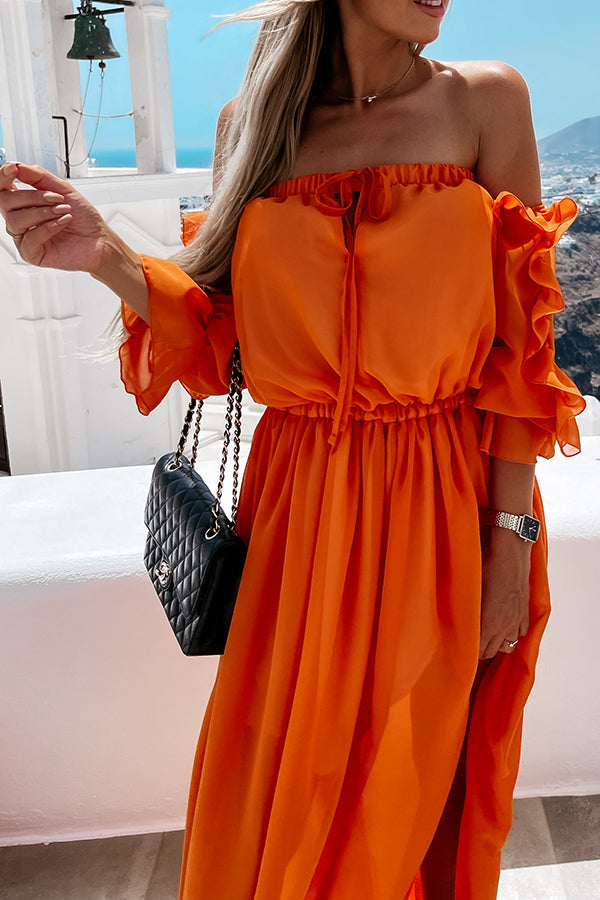 Pretty Sweet Colour Off Shoulder Ruffle Maxi Dress