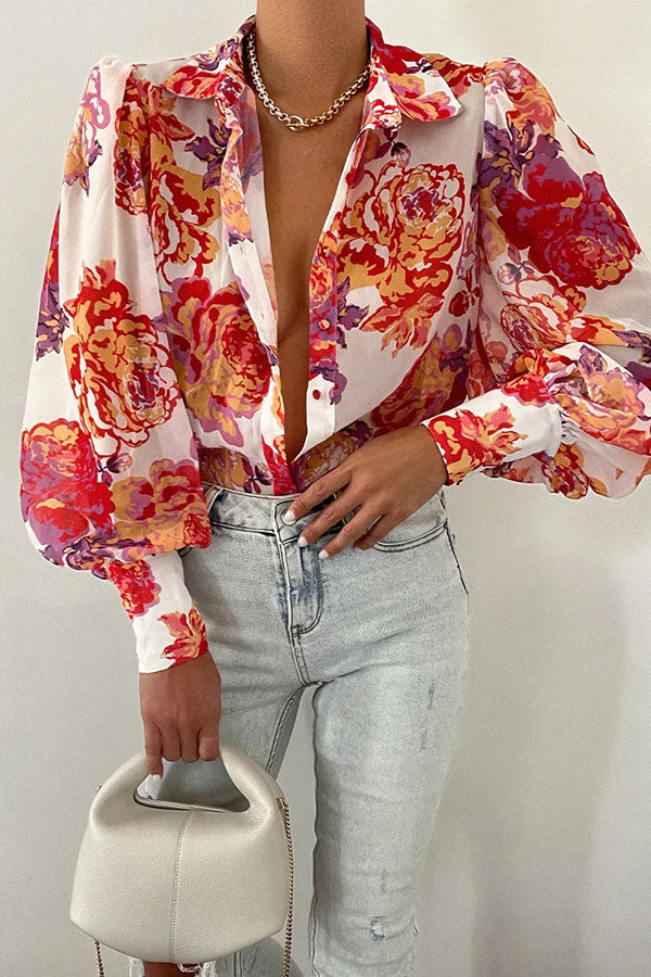 Whisk Me Away Printed Balloon Sleeves Blouse