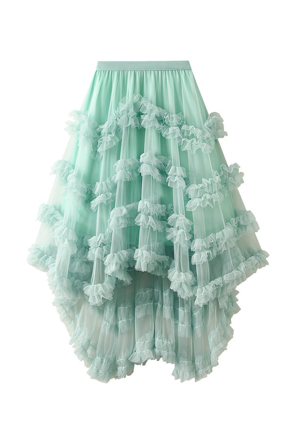 Candy color elastic waist mesh skirt