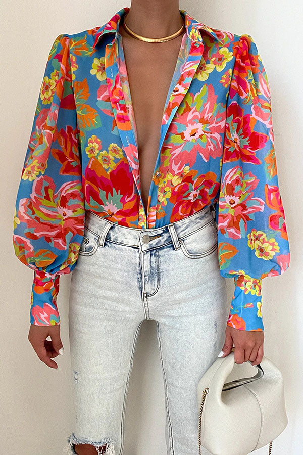 Whisk Me Away Printed Balloon Sleeves Blouse