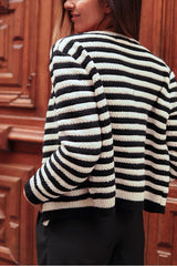 Black Contrast Striped Print Button Up Cardigan