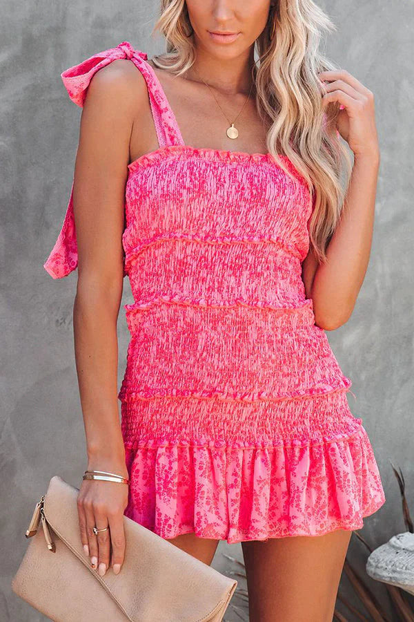 Sweet Sonya Floral Smocked Ruffle Tie Dress