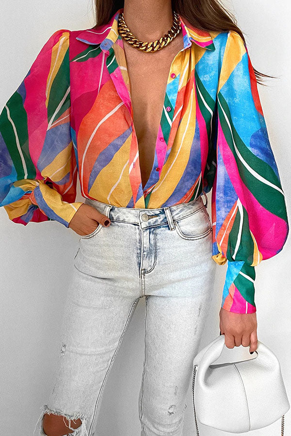 Whisk Me Away Printed Balloon Sleeves Blouse