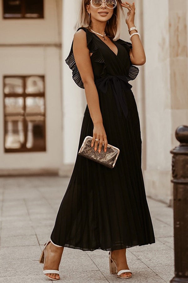 Lost Soul V Neck Pleated Maxi Dress