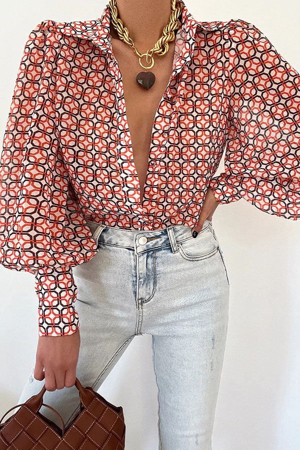 Whisk Me Away Printed Balloon Sleeves Blouse