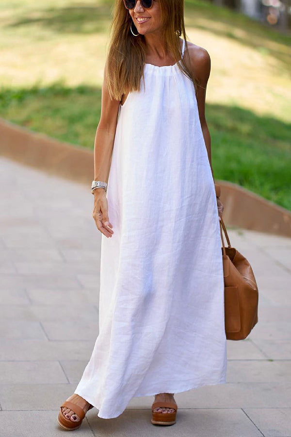 Down By The Cove Linen Blend Halter Maxi Dress