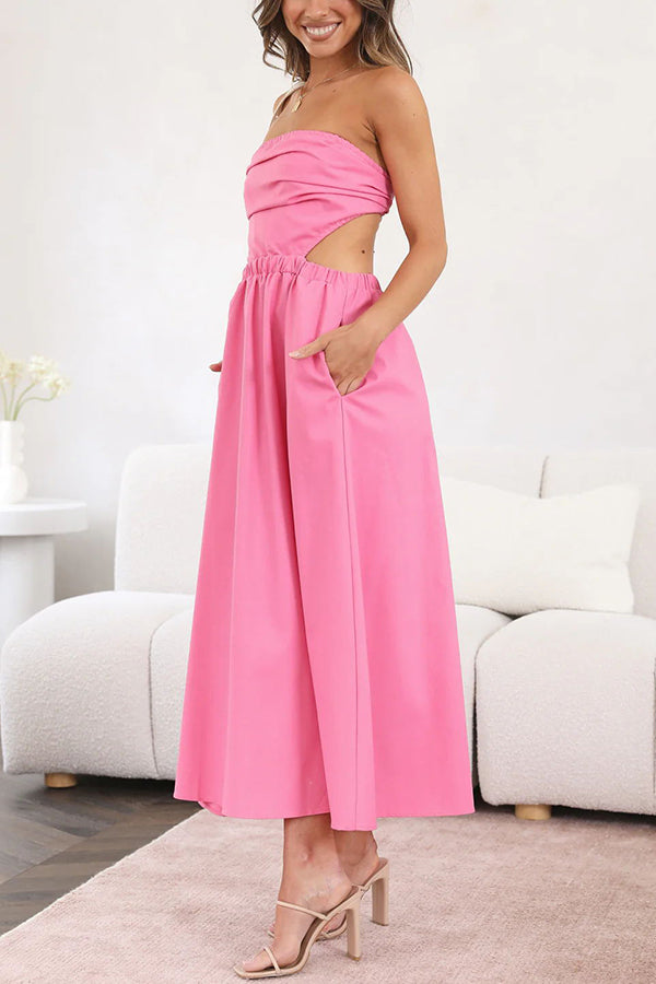 Fun Memories Strapless Pocketed Elastic Waist Midi Dress