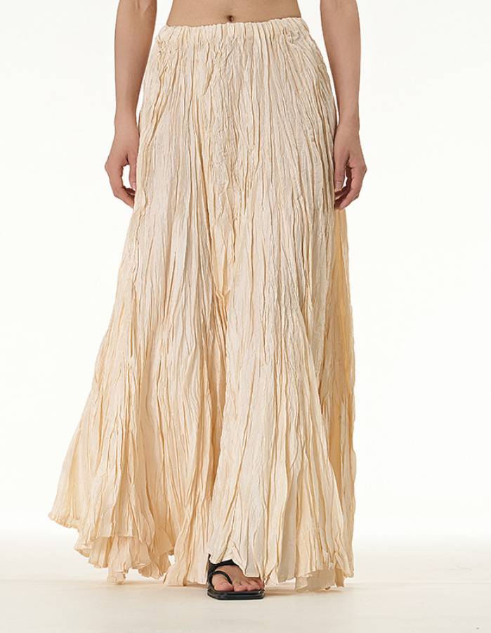 Flowing draped smocked skirt