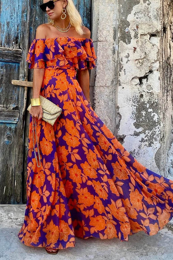 Playful Heart Floral Off Shoulder Maxi Dress