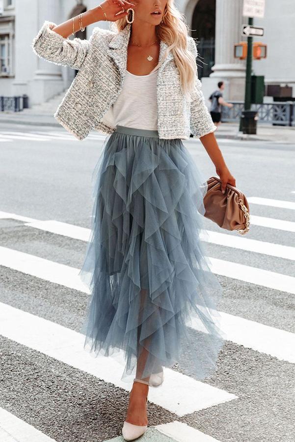 Glitz & Glammer Ruffle Tulle Midi Skirt