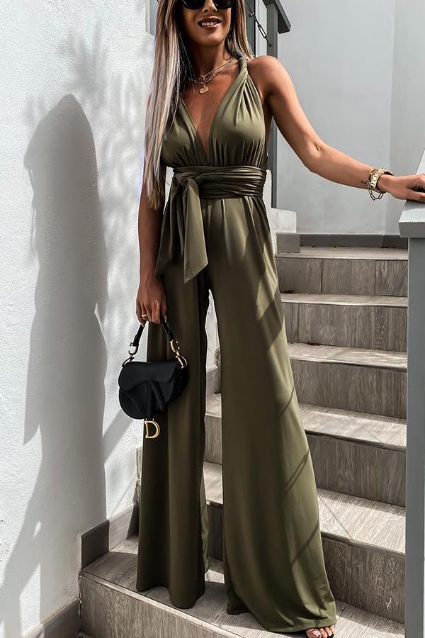 End of Story Solid Color Halter Jumpsuit