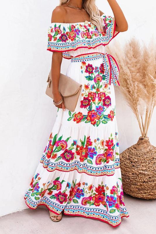 Elegant Off Shoulder Rainbow Dress