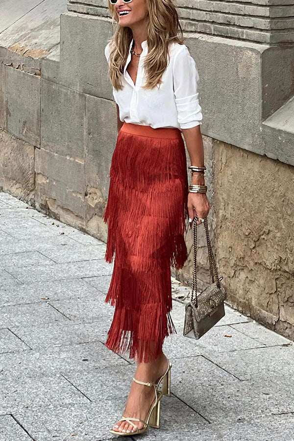 Stylish fringed slim fit skirt